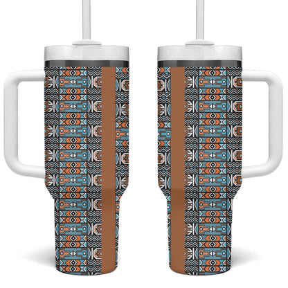 African Ndebele Traditional Attire Tumbler With Handle Brown Ndebele Stripe