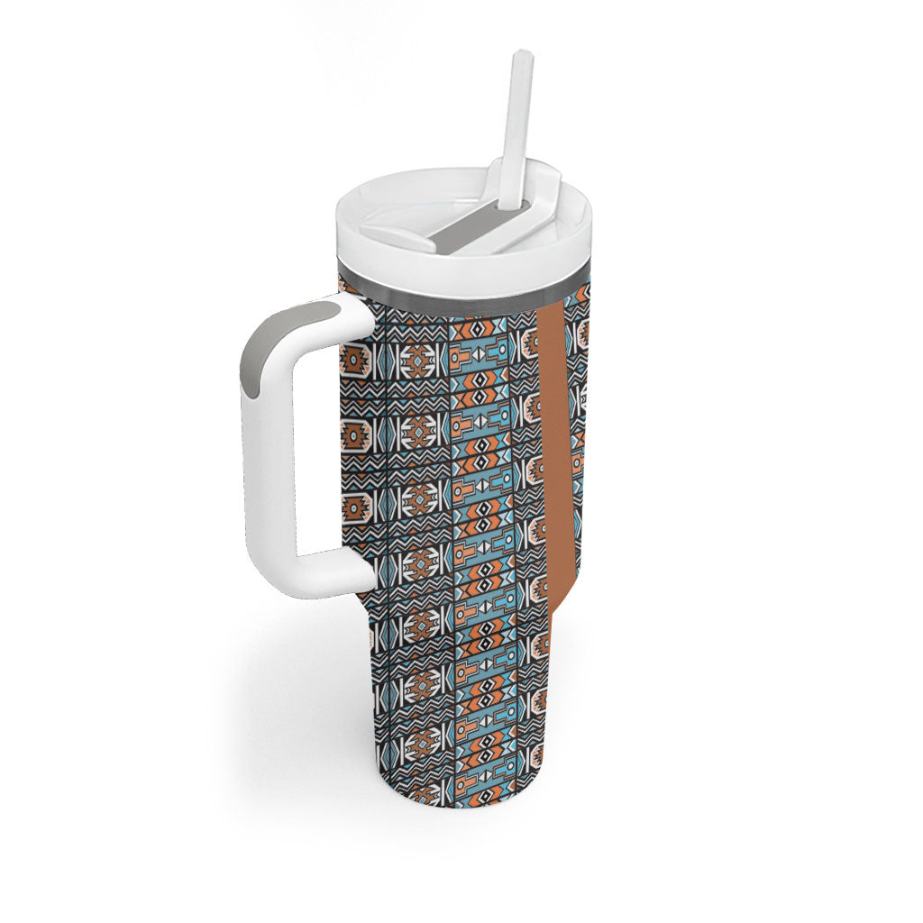 African Ndebele Traditional Attire Tumbler With Handle Brown Ndebele Stripe