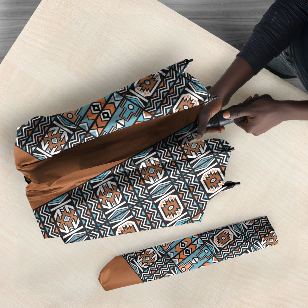 African Ndebele Traditional Attire Umbrella Brown Ndebele Stripe