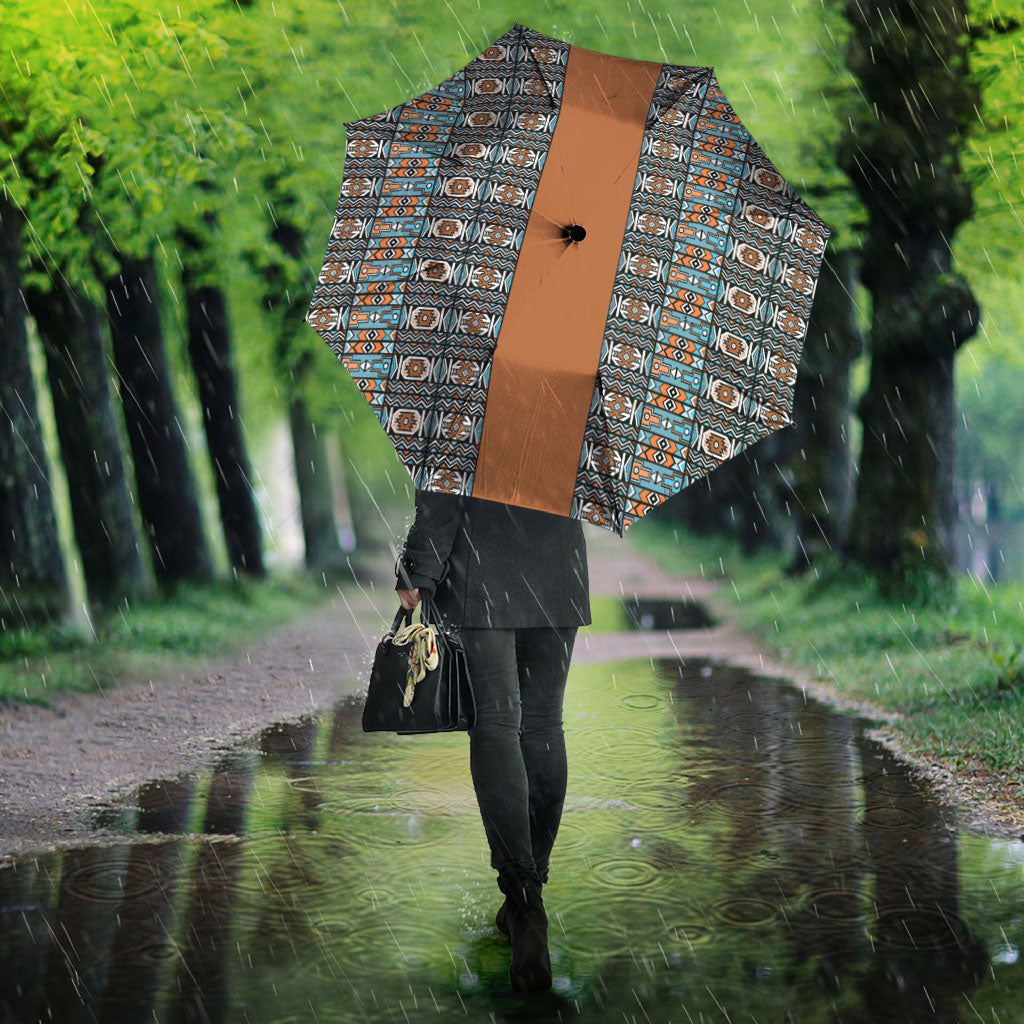 African Ndebele Traditional Attire Umbrella Brown Ndebele Stripe