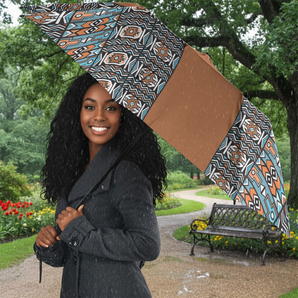 African Ndebele Traditional Attire Umbrella Brown Ndebele Stripe