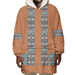 African Ndebele Traditional Attire Wearable Blanket Hoodie Brown Ndebele Stripe