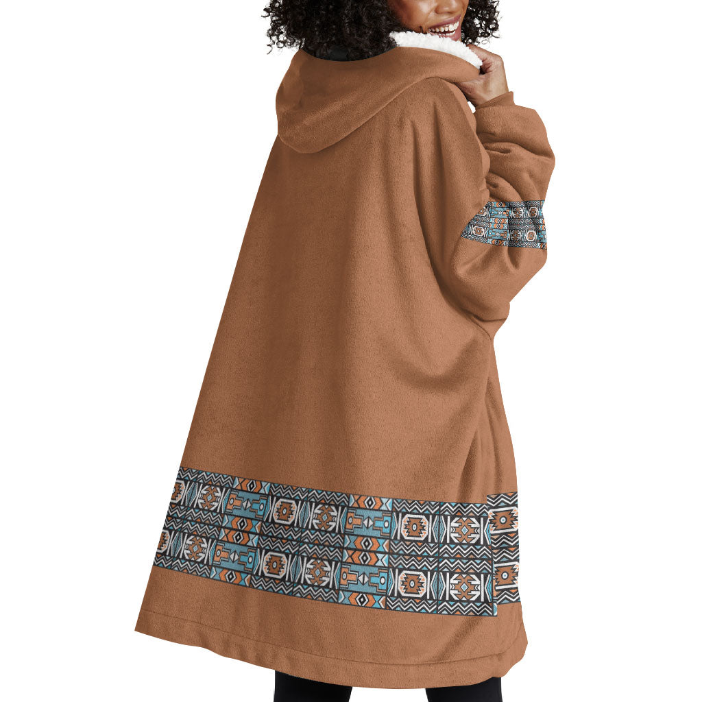 African Ndebele Traditional Attire Wearable Blanket Hoodie Brown Ndebele Stripe