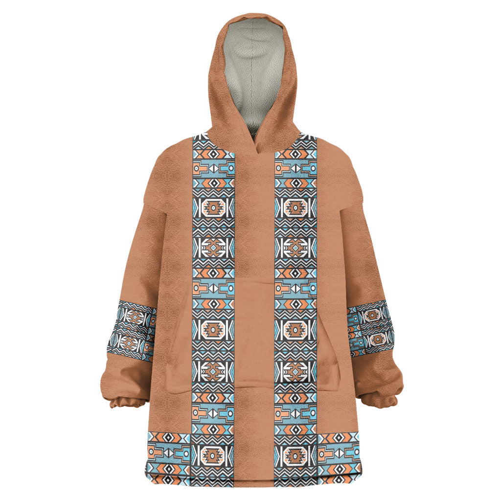African Ndebele Traditional Attire Wearable Blanket Hoodie Brown Ndebele Stripe
