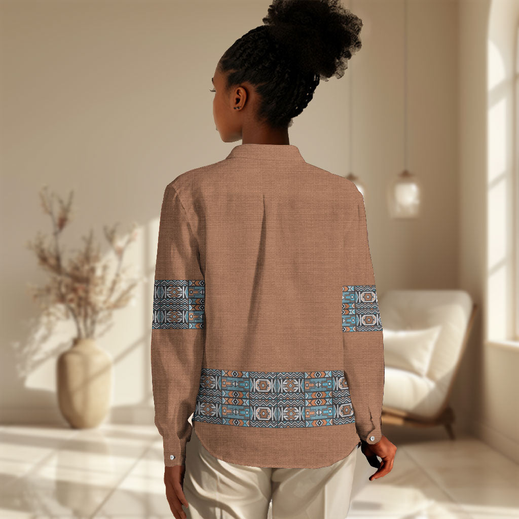 African Ndebele Traditional Attire Women Casual Shirt Brown Ndebele Stripe