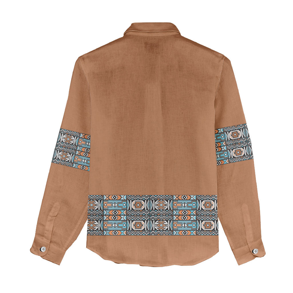 African Ndebele Traditional Attire Women Casual Shirt Brown Ndebele Stripe