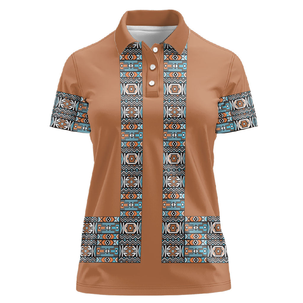 African Ndebele Traditional Attire Women Polo Shirt Brown Ndebele Stripe