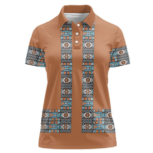 African Ndebele Traditional Attire Women Polo Shirt Brown Ndebele Stripe