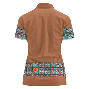 African Ndebele Traditional Attire Women Polo Shirt Brown Ndebele Stripe
