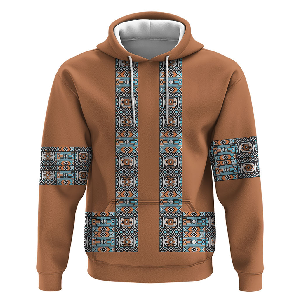 African Ndebele Traditional Attire Zip Hoodie Brown Ndebele Stripe