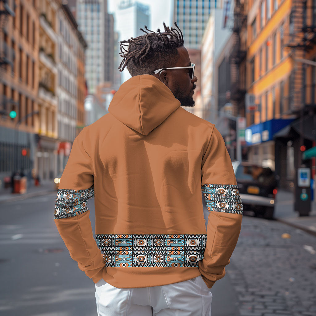 African Ndebele Traditional Attire Zip Hoodie Brown Ndebele Stripe