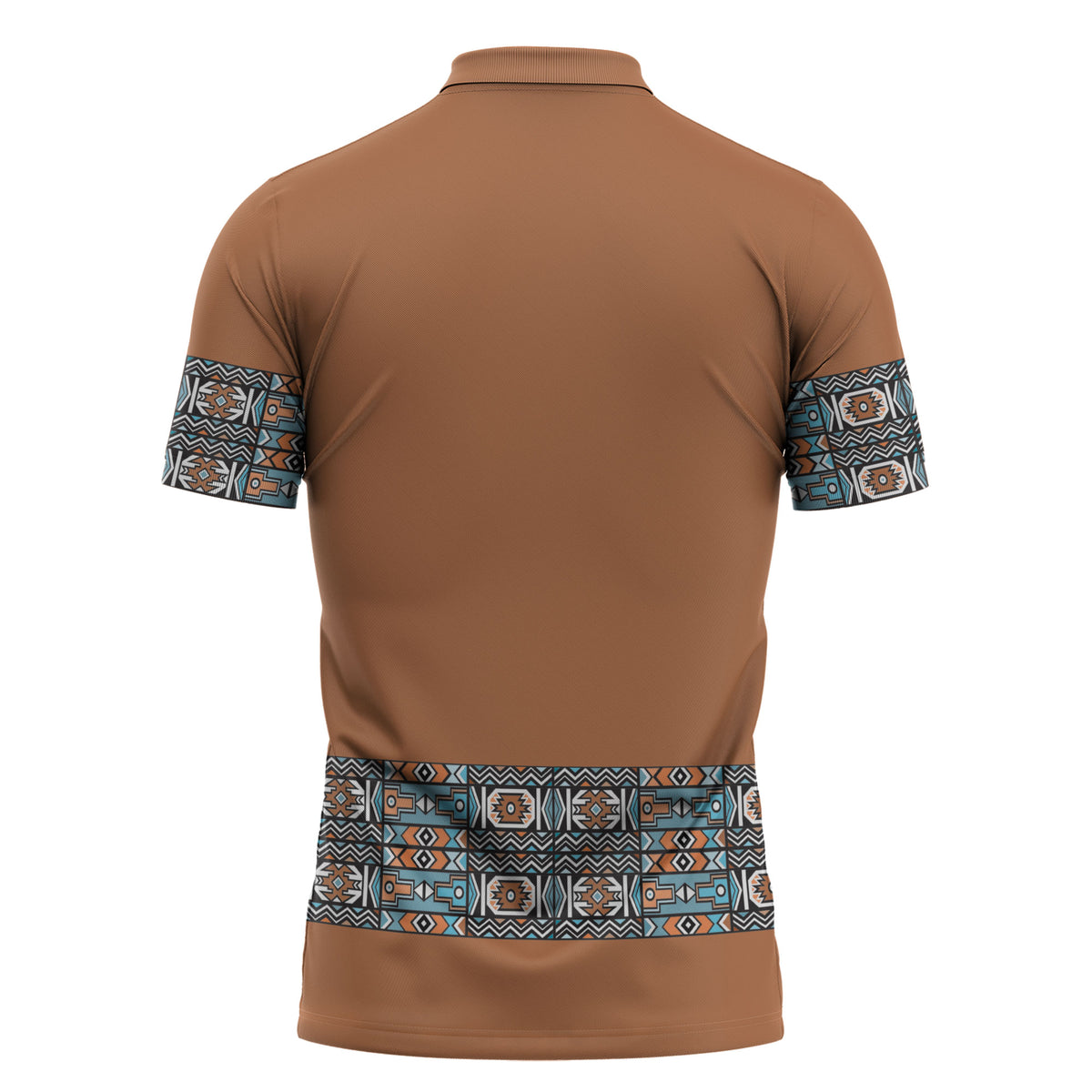 African Ndebele Traditional Attire Zipper Polo Shirt Brown Ndebele Stripe