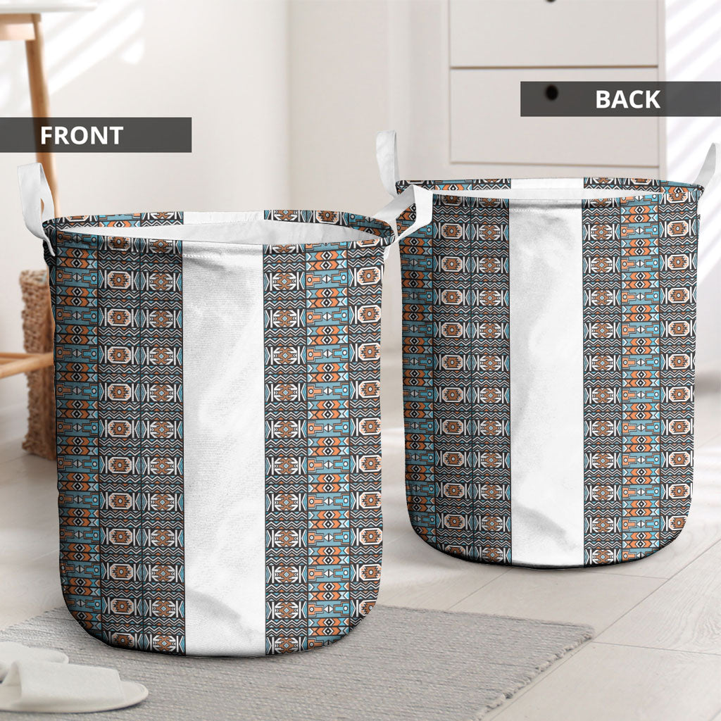 African Ndebele Traditional Attire Laundry Basket White Ndebele Stripe