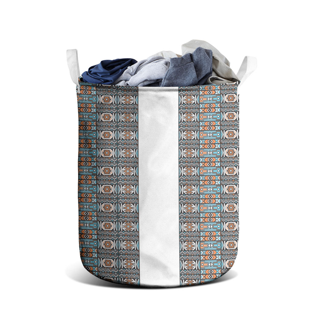 African Ndebele Traditional Attire Laundry Basket White Ndebele Stripe