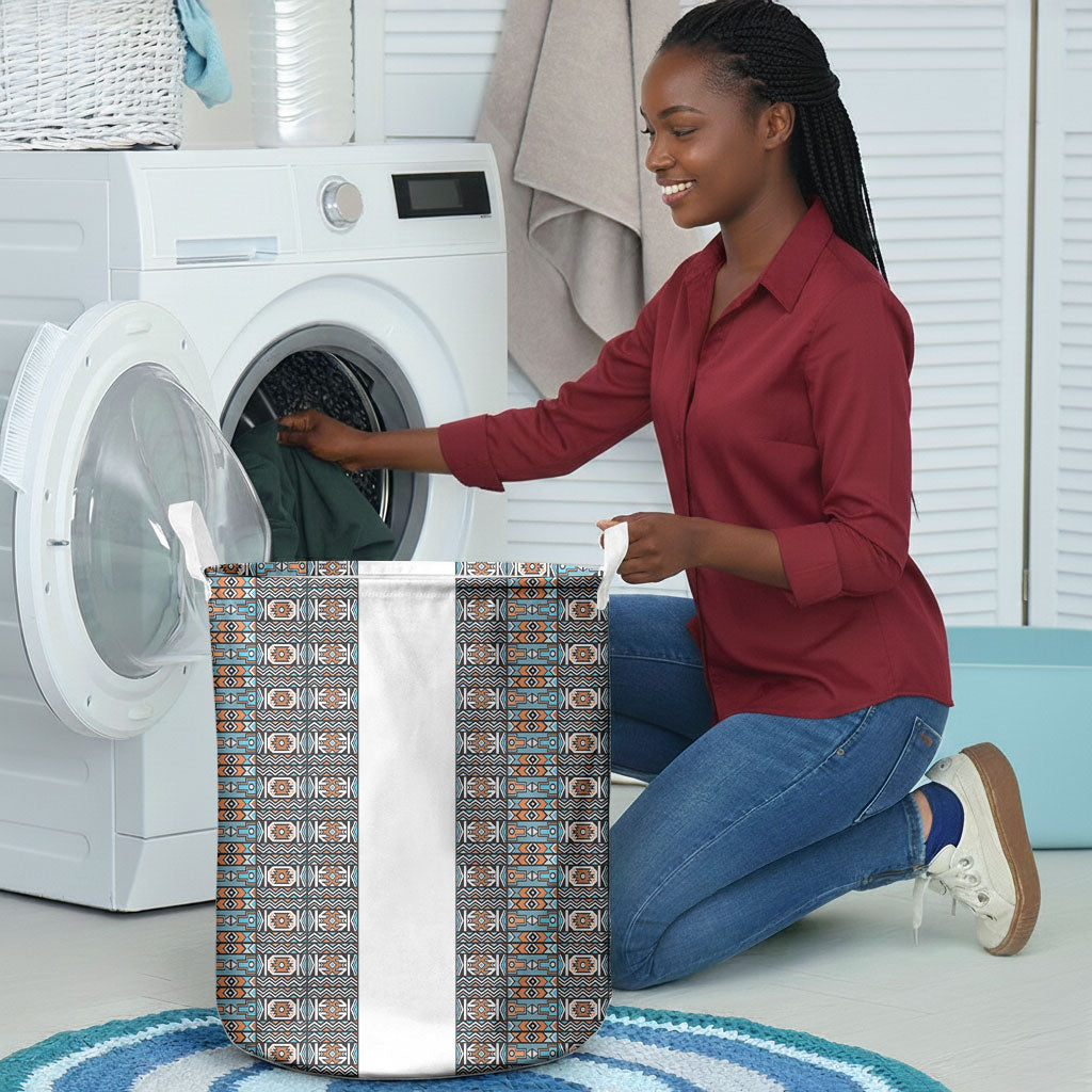 African Ndebele Traditional Attire Laundry Basket White Ndebele Stripe
