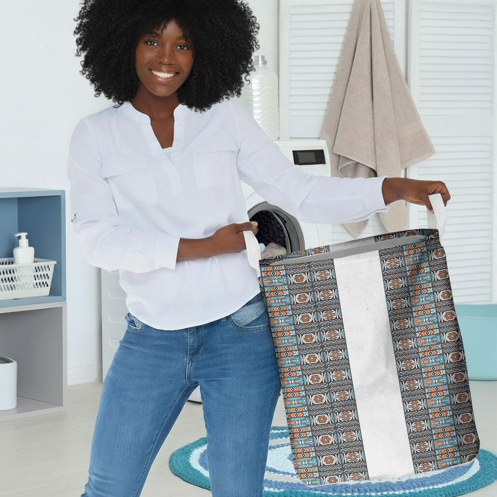 African Ndebele Traditional Attire Laundry Basket White Ndebele Stripe