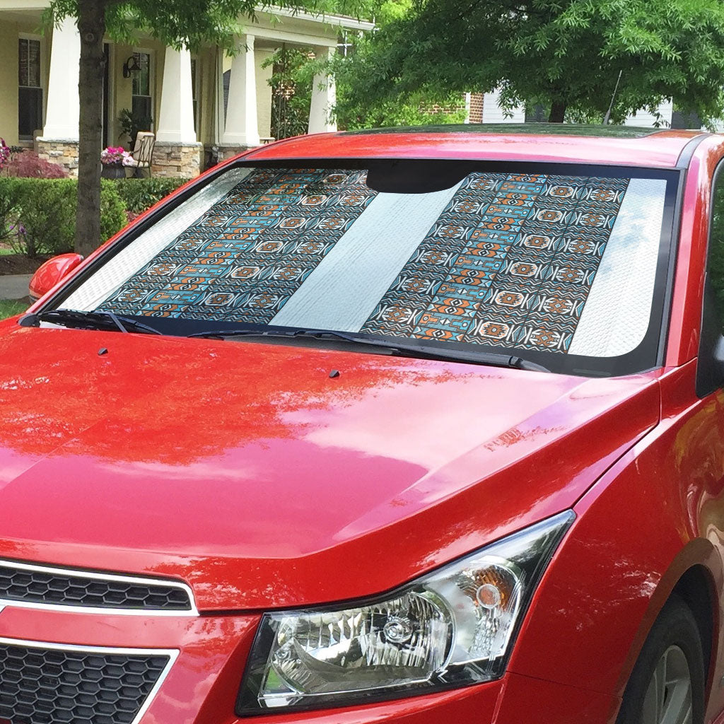 African Ndebele Traditional Attire Auto Sun Shade White Ndebele Stripe