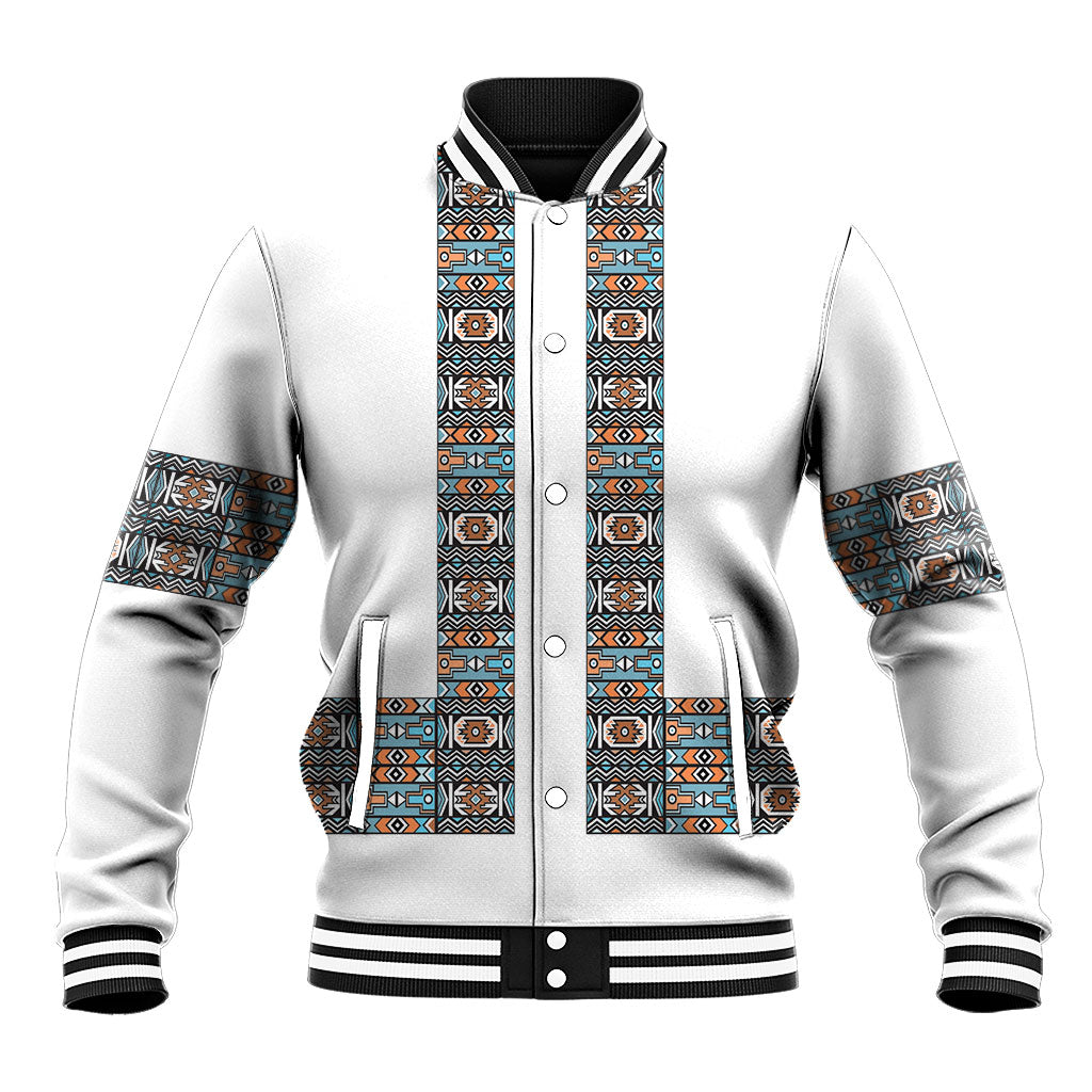 African Ndebele Traditional Attire Baseball Jacket White Ndebele Stripe