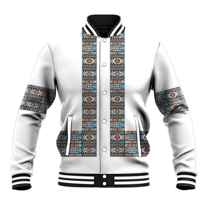 African Ndebele Traditional Attire Baseball Jacket White Ndebele Stripe