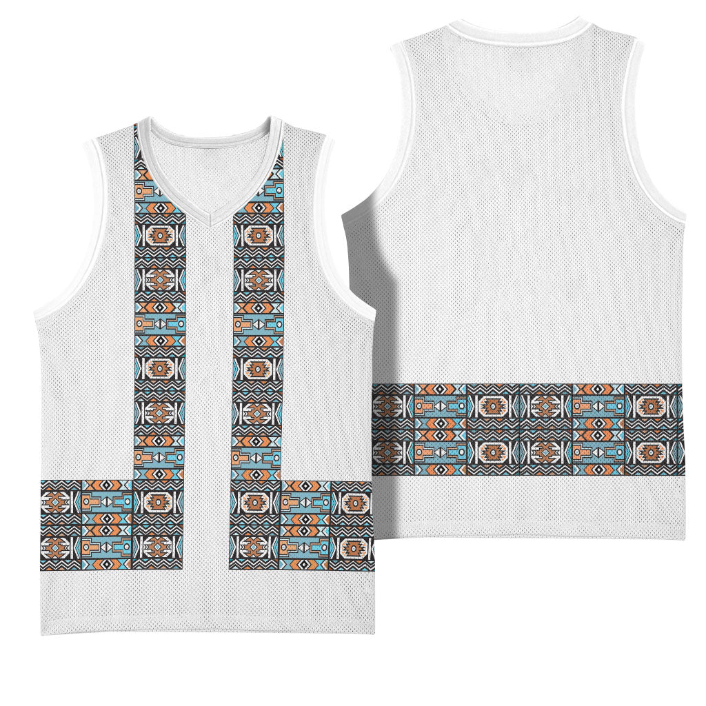 African Ndebele Traditional Attire Basketball Jersey White Ndebele Stripe