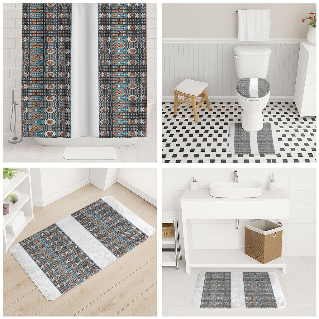 African Ndebele Traditional Attire Bathroom Set White Ndebele Stripe