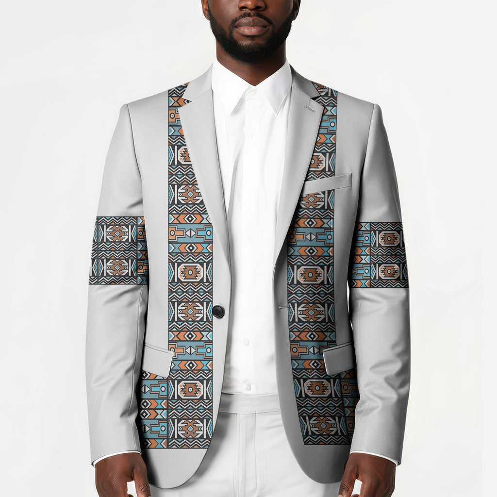 African Ndebele Traditional Attire Blazer White Ndebele Stripe