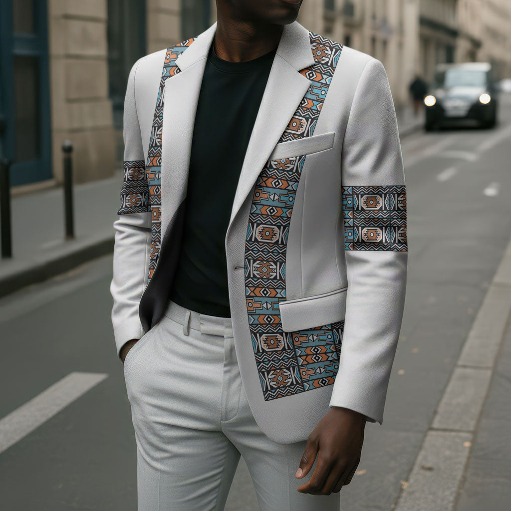 African Ndebele Traditional Attire Blazer White Ndebele Stripe