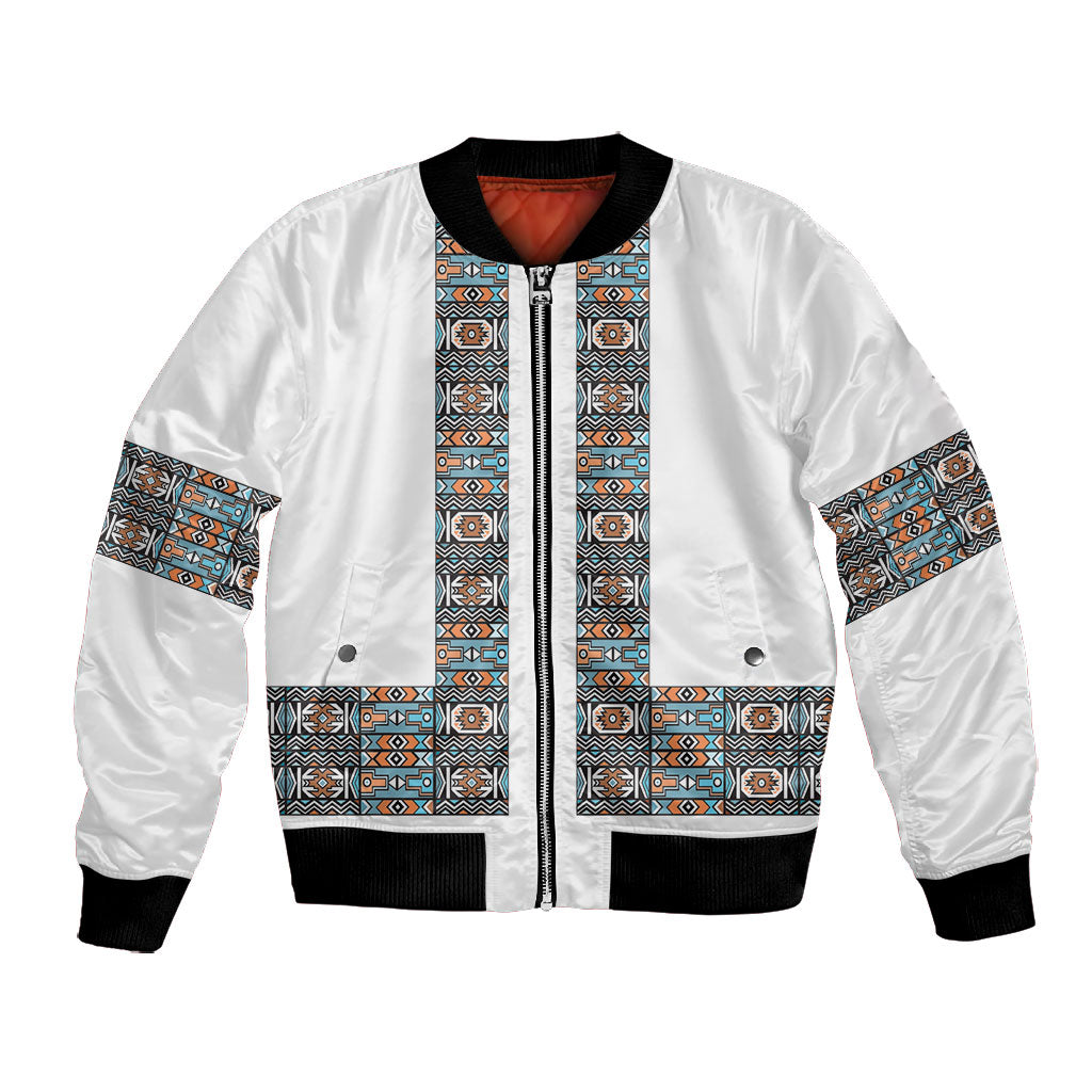 African Ndebele Traditional Attire Bomber Jacket White Ndebele Stripe