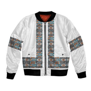 African Ndebele Traditional Attire Bomber Jacket White Ndebele Stripe