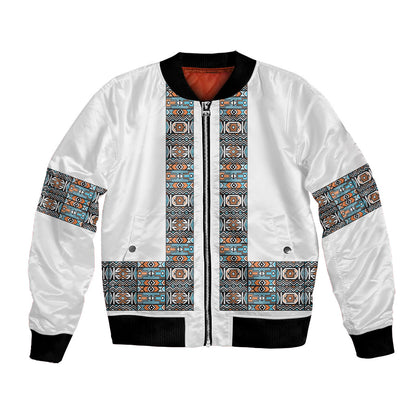 African Ndebele Traditional Attire Bomber Jacket White Ndebele Stripe