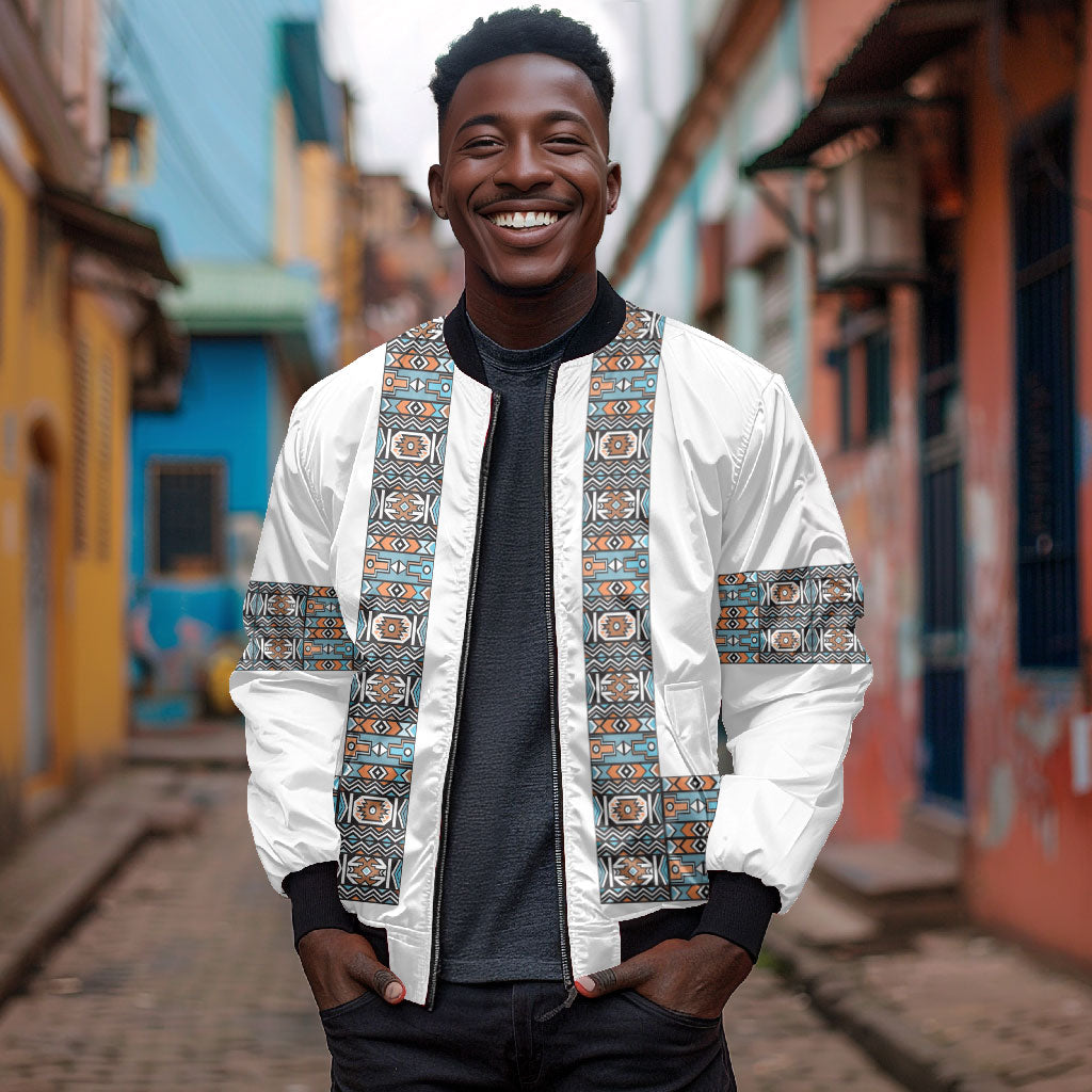 African Ndebele Traditional Attire Bomber Jacket White Ndebele Stripe