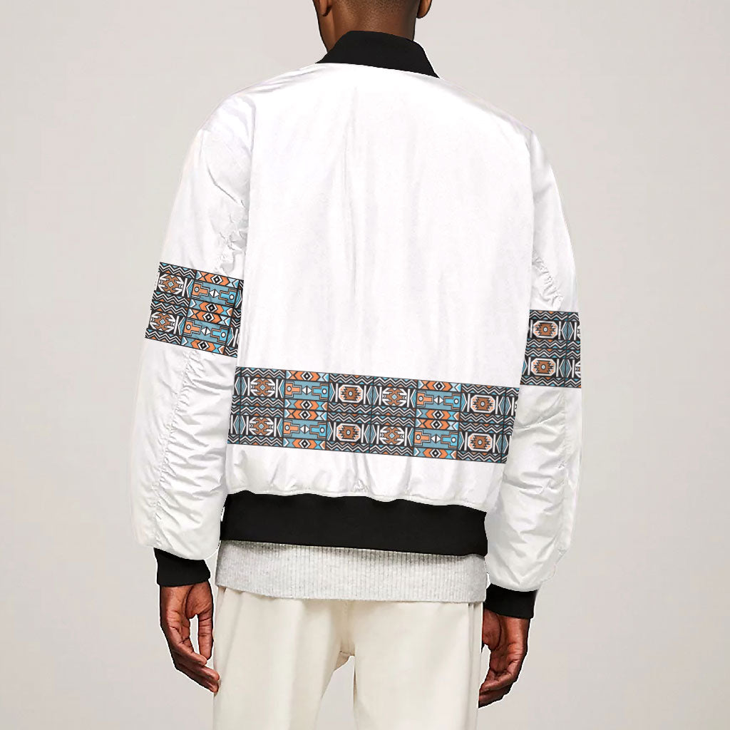 African Ndebele Traditional Attire Bomber Jacket White Ndebele Stripe