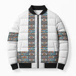 African Ndebele Traditional Attire Bomber Puffer Jacket White Ndebele Stripe