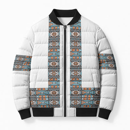 African Ndebele Traditional Attire Bomber Puffer Jacket White Ndebele Stripe