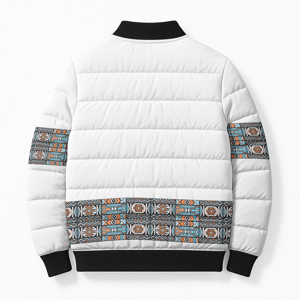 African Ndebele Traditional Attire Bomber Puffer Jacket White Ndebele Stripe