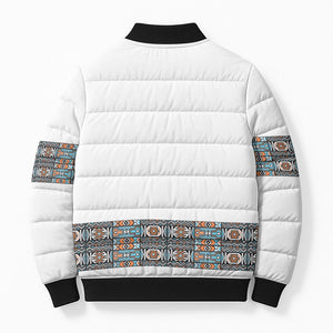African Ndebele Traditional Attire Bomber Puffer Jacket White Ndebele Stripe