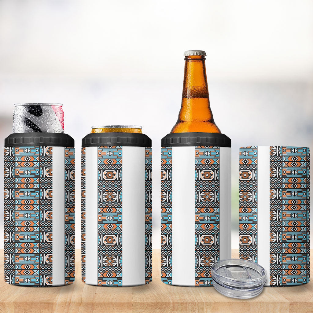 African Ndebele Traditional Attire 4 in 1 Can Cooler Tumbler White Ndebele Stripe