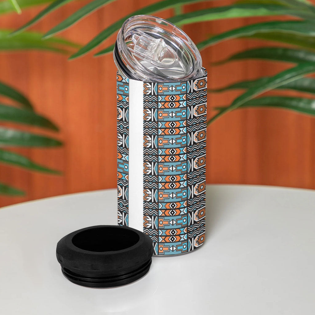 African Ndebele Traditional Attire 4 in 1 Can Cooler Tumbler White Ndebele Stripe