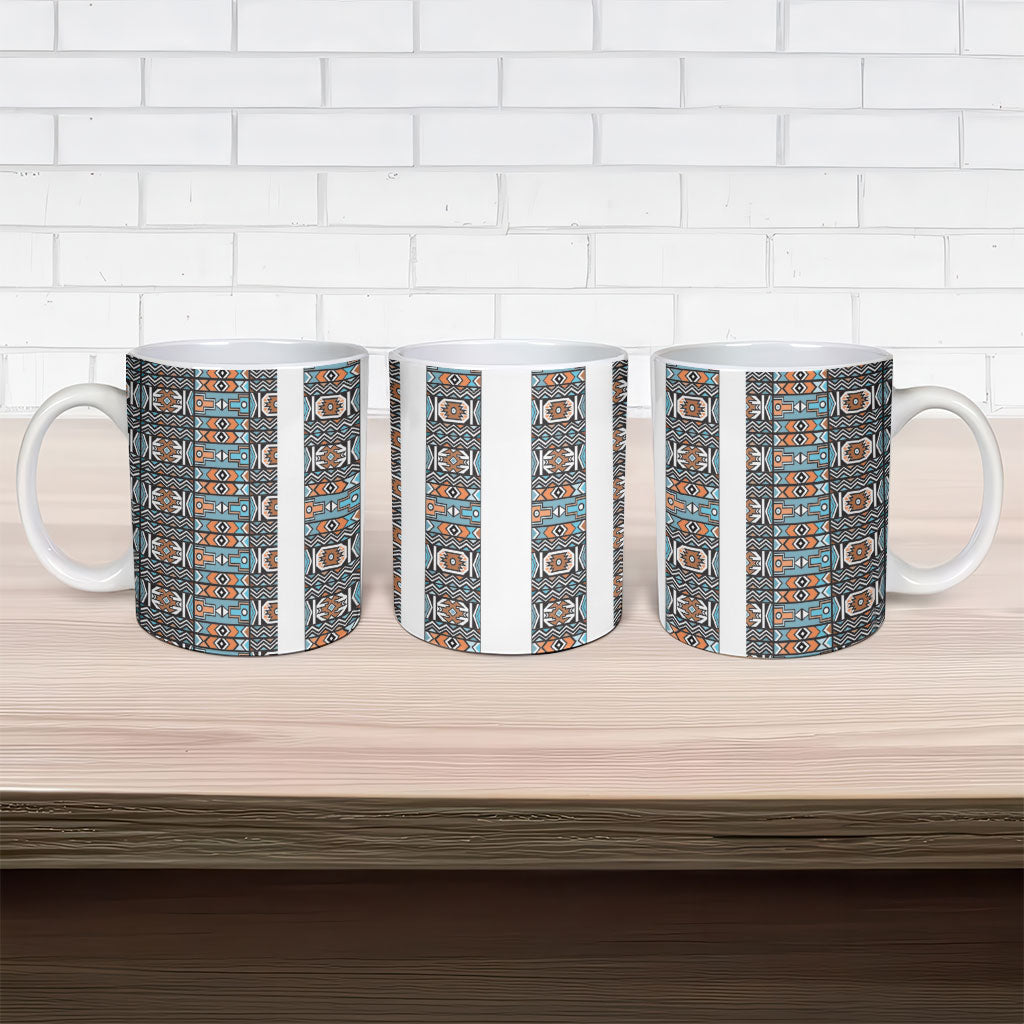 African Ndebele Traditional Attire Ceramic Mug White Ndebele Stripe