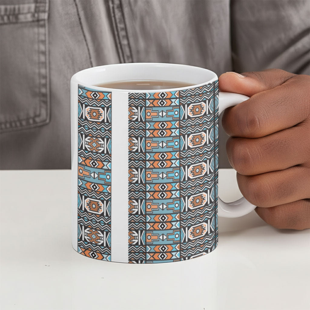 African Ndebele Traditional Attire Ceramic Mug White Ndebele Stripe