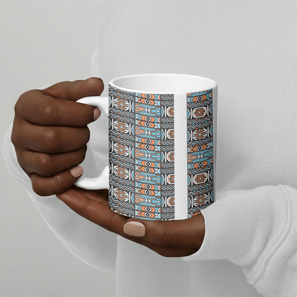 African Ndebele Traditional Attire Ceramic Mug White Ndebele Stripe
