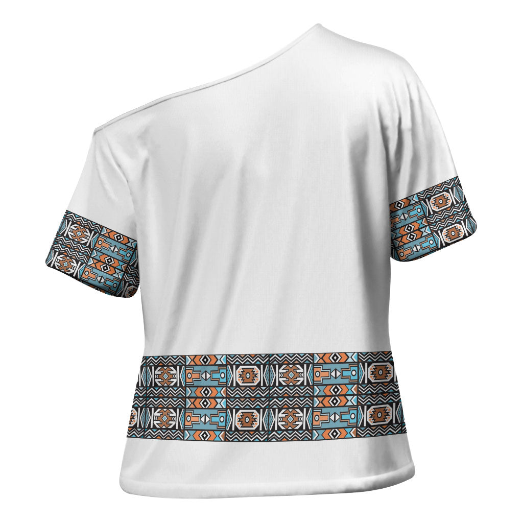 African Ndebele Traditional Attire Cross Shoulder Shirt White Ndebele Stripe