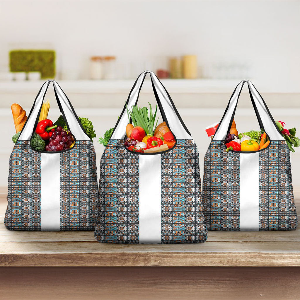 African Ndebele Traditional Attire Grocery Bag White Ndebele Stripe