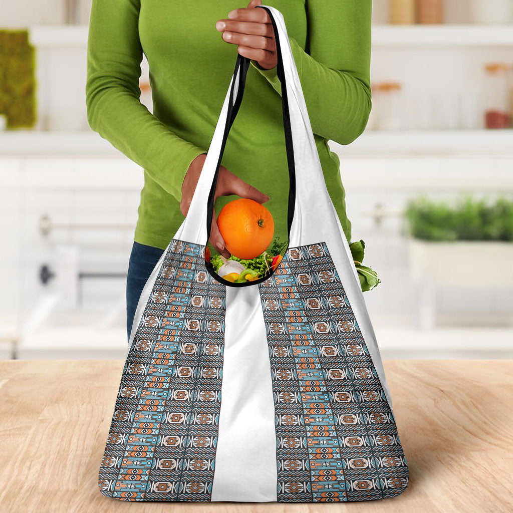 African Ndebele Traditional Attire Grocery Bag White Ndebele Stripe