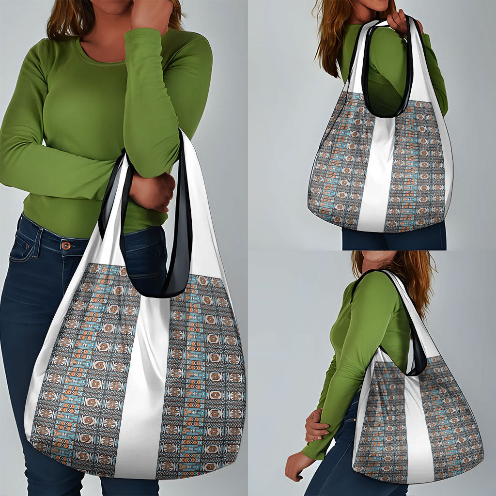 African Ndebele Traditional Attire Grocery Bag White Ndebele Stripe