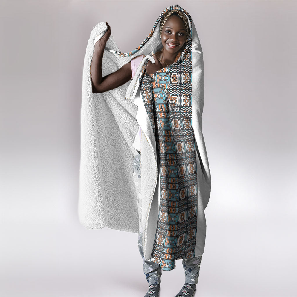 African Ndebele Traditional Attire Hooded Blanket White Ndebele Stripe