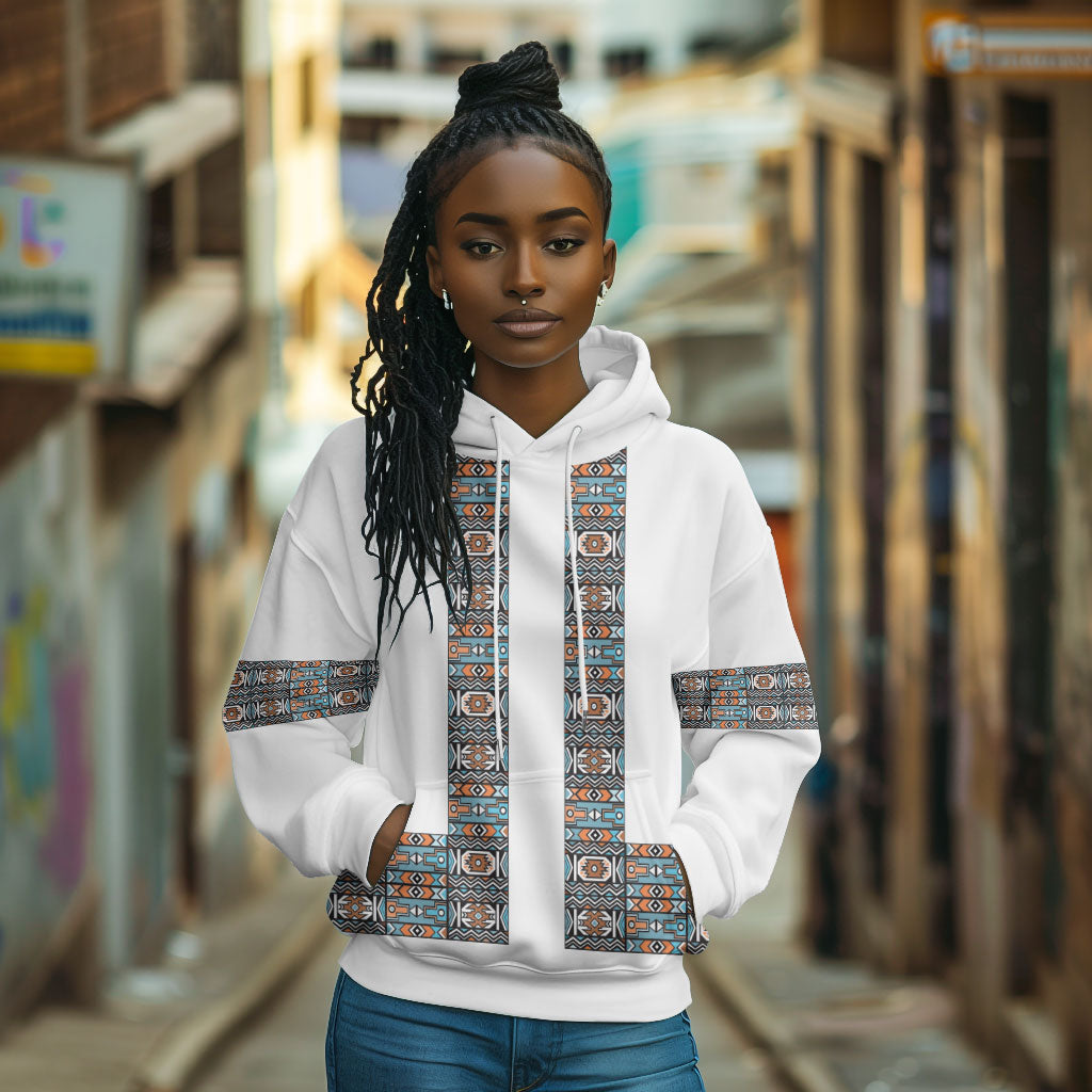 African Ndebele Traditional Attire Hoodie White Ndebele Stripe
