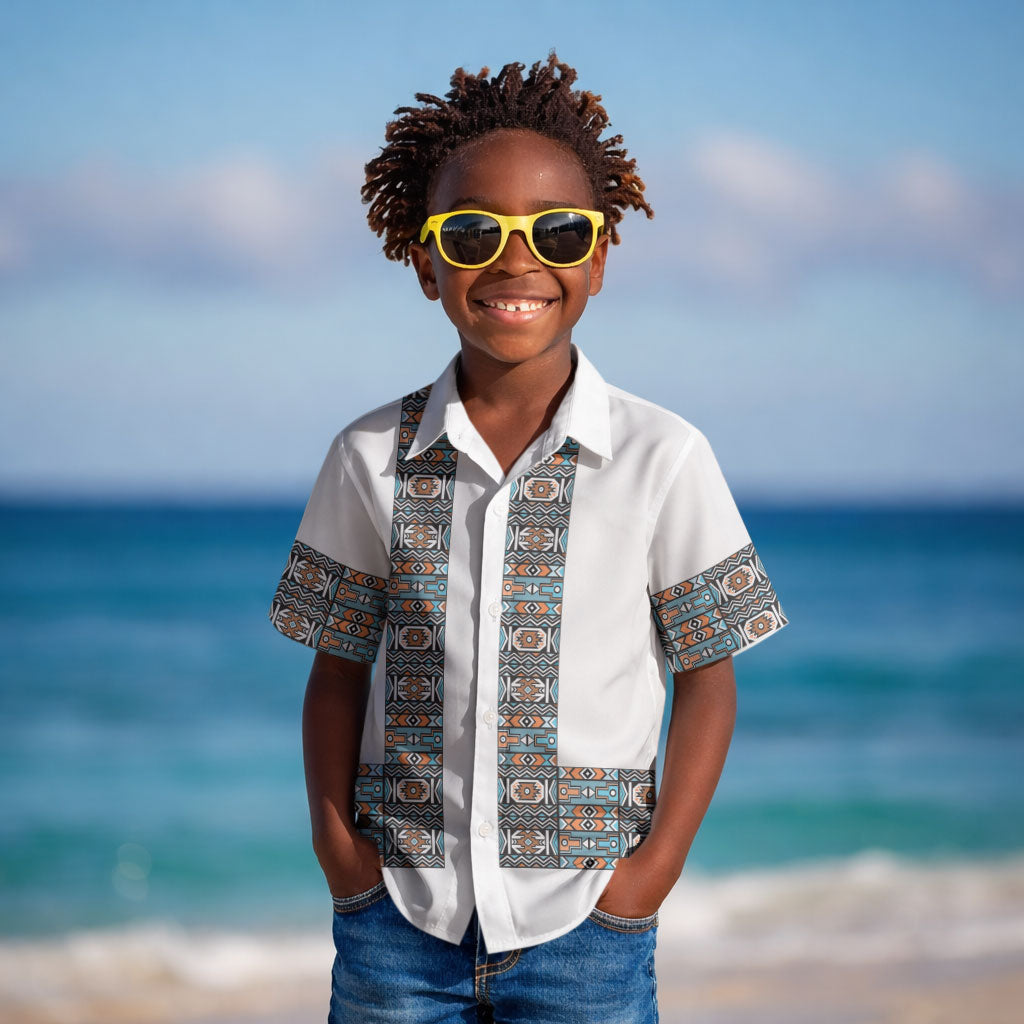 African Ndebele Traditional Attire Kid Hawaiian Shirt White Ndebele Stripe
