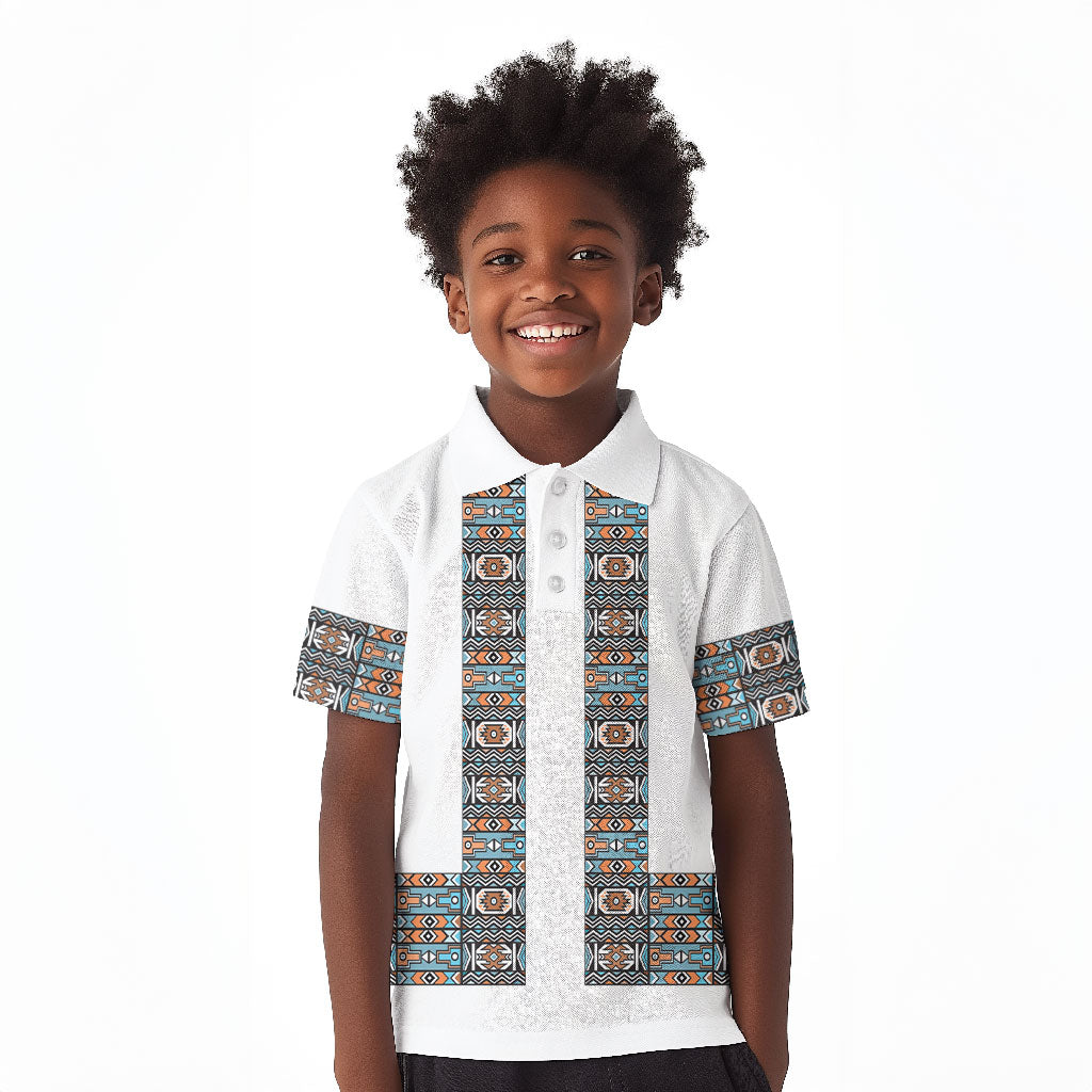 African Ndebele Traditional Attire Kid Polo Shirt White Ndebele Stripe