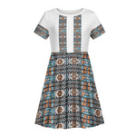 African Ndebele Traditional Attire Kid Short Sleeve Dress White Ndebele Stripe